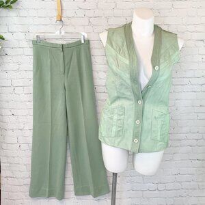 VINTAGE PALENA PALE LIME GREEN LEATHER SUEDE VEST & KNIT PANTS SET - 14